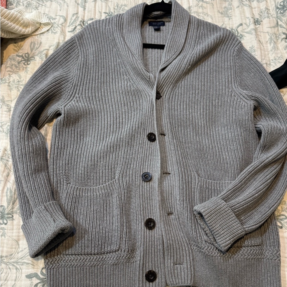 Men's Shawl Collar Gray Cardigan